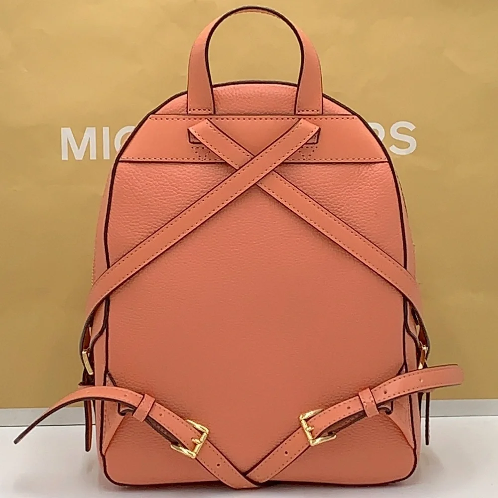 MICHAEL KORS Jaycee Medium zip pocket Pebbled Leather Backpack Sherbert color